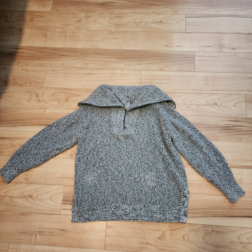 Lou and Grey wide collared ripped half zip sweater in olive marl